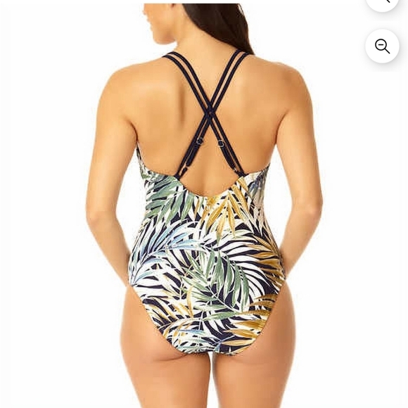 Hurley Woman One -Piece UPF 50+ Stretchy Green Palm Tropical Swimsuit Size XXL - Picture 2 of 9